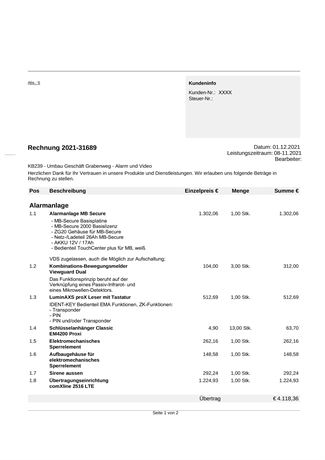 Komplette Alarmanlage siehe Rechnung - ID: 112-TMP