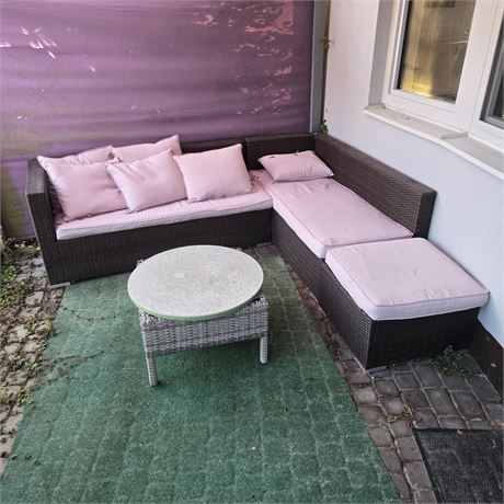 Rattanlounge / Eckbank inkl. Tisch - ID: 173-WF