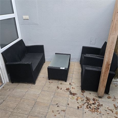 Rattan Lounge Set (Bank, 2x Stuhl + Tisch) - ID: 164-WF
