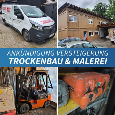 Ankündigung Versteigerung – Schiebinger Trockenbau u. Malerei GmbH