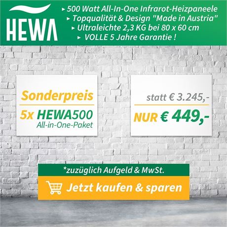 5 x Infrarot - Heizung HEWA 500 - ID: 605-LSV