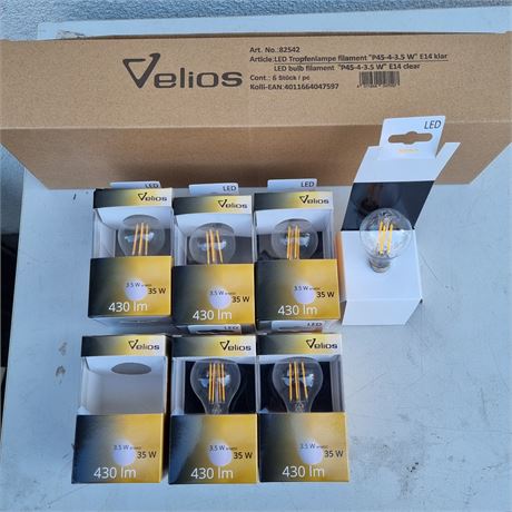 Velios LED Tropfenlampe Filament P45 3,5W E14 6 Stück - ID: 23-LUP