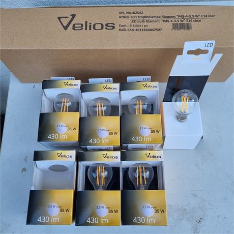 Velios LED Tropfenlampe Filament P45 3,5W E14 6 Stück - ID: 27-LUP