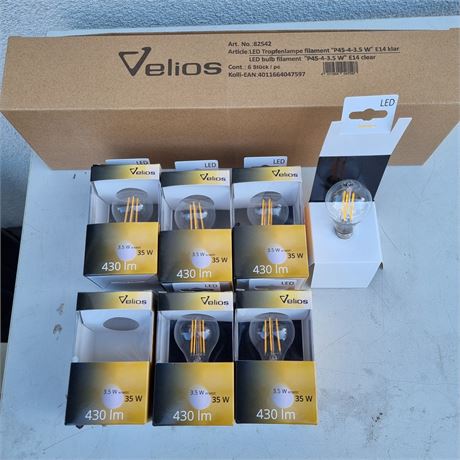 Velios LED Tropfenlampe Filament P45 3,5W E14 6 Stück - ID: 31-LUP