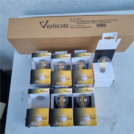 Velios LED Tropfenlampe Filament P45 3,5W E14 6 Stück - ID: 22-LUP