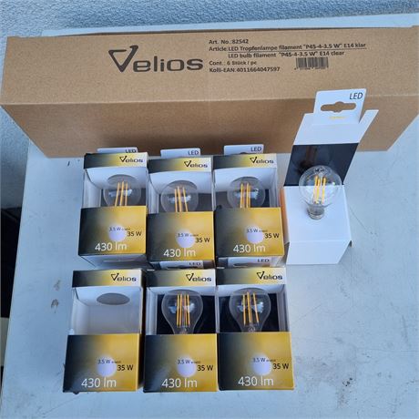 Velios LED Tropfenlampe Filament P45 3,5W E14 6 Stück - ID: 24-LUP