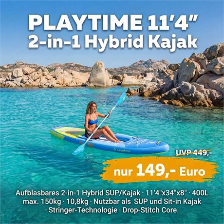 Aquatone PLAYTIME 11'4" 2-in-1 Hybrid Kajak/SUP Set | UVP 449,-