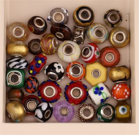 Konvolut Glasbeads - ca. 30 Stück, Silber 925 - ID: 2812-JWG