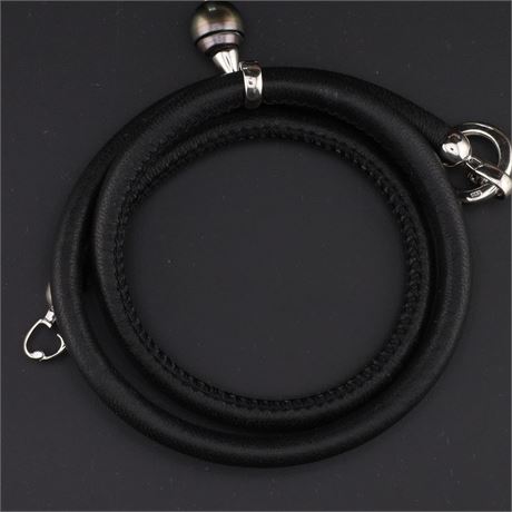 Armband Leder schwarz Perle - ID: 863-JWG