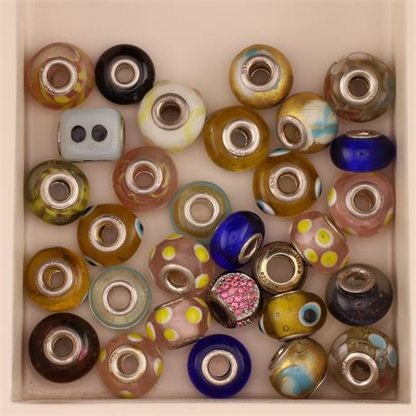 Konvolut Glasbeads - ca. 30 Stück, Silber 925 - ID: 2810-JWG