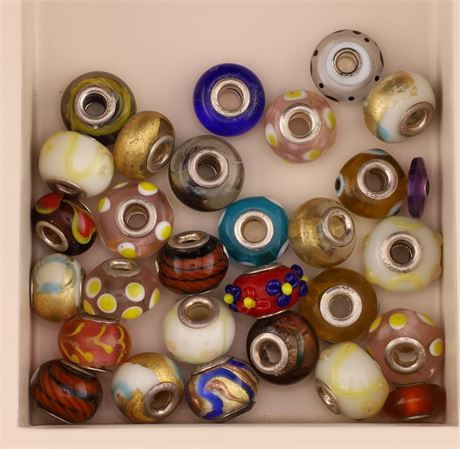 Konvolut Glasbeads - ca. 30 Stück, Silber 925 - ID: 2805-JWG