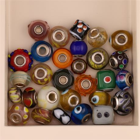 Konvolut Glasbeads - ca. 30 Stück, Silber 925 - ID: 2809-JWG