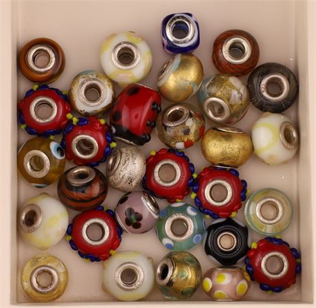 Konvolut Glasbeads - ca. 30 Stück, Silber 925 - ID: 2813-JWG