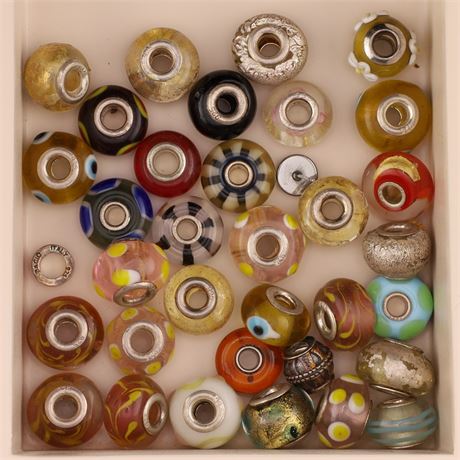 Konvolut Glasbeads - ca. 30 Stück, Silber 925 - ID: 2807-JWG