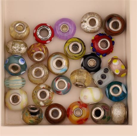 Konvolut Glasbeads - ca. 30 Stück, Silber 925 - ID: 2814-JWG