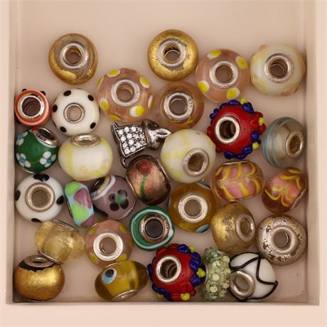Konvolut Glasbeads - ca. 30 Stück, Silber 925 - ID: 2804-JWG